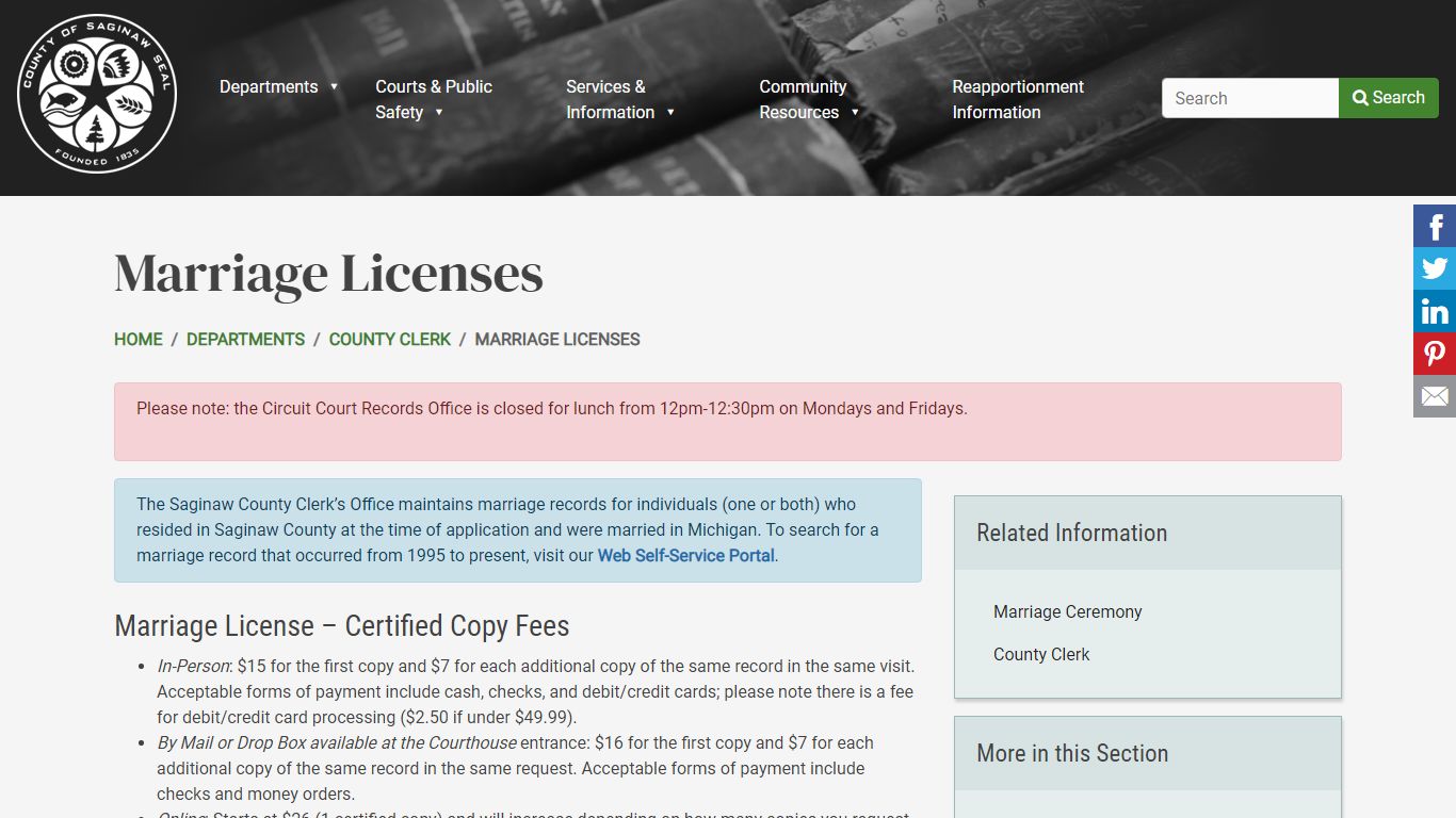 Marriage Licenses | County of Saginaw, MI - Saginaw County, Michigan