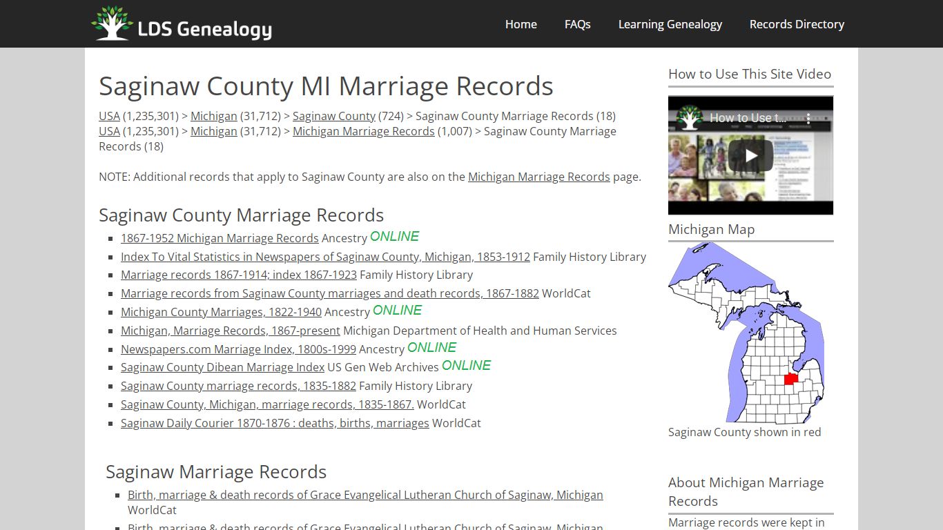 Saginaw County MI Marriage Records - ldsgenealogy.com